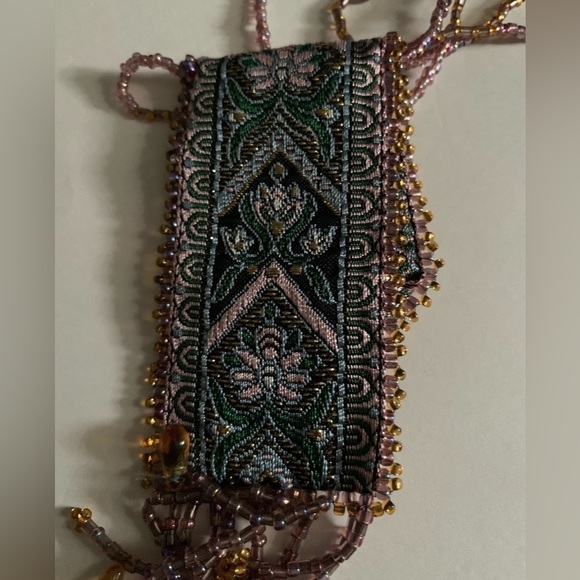 Vintage 1970’s Boho Beaded Bag Necklace, Hand Embroidered Beads - Picture 4 of 6